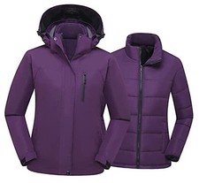 Women's 3 in 1 Ski Jacket Mountain Waterproof Windproof Medium Dark Purple