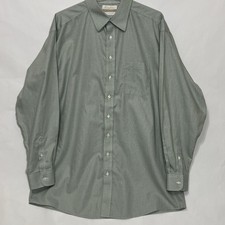 Roundtree Yorke Gold Label Long Sleeve Dress Shirt Green Micro-Plaid Men 17 36