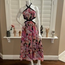 NWT Lulus Destined for Attention Pink Floral Cutout Halter Midi Dress Size S