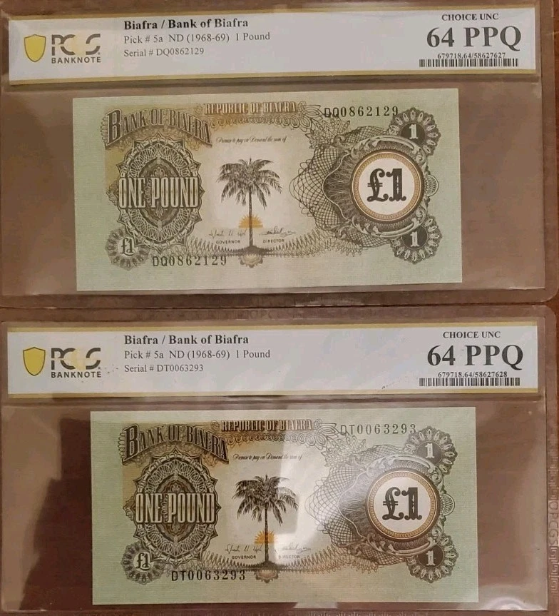 Biafra Currency - Extremely Rare 1 Pound Notes 64 PPQ PCGS - Image 3 of 3