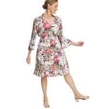 Chicos Womens Sz US 8 Floral Tiered Midi Dress Smocked Waist Resort Feminine