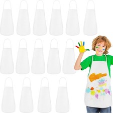 15 Pcs Kids Apron Painting Aprons, Kids Aprons for Painting White Art Apron S...