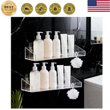 2Pack Acrylic Shower Shelves, Bathroom Tray with Hooks No Drilling Adhesive W...