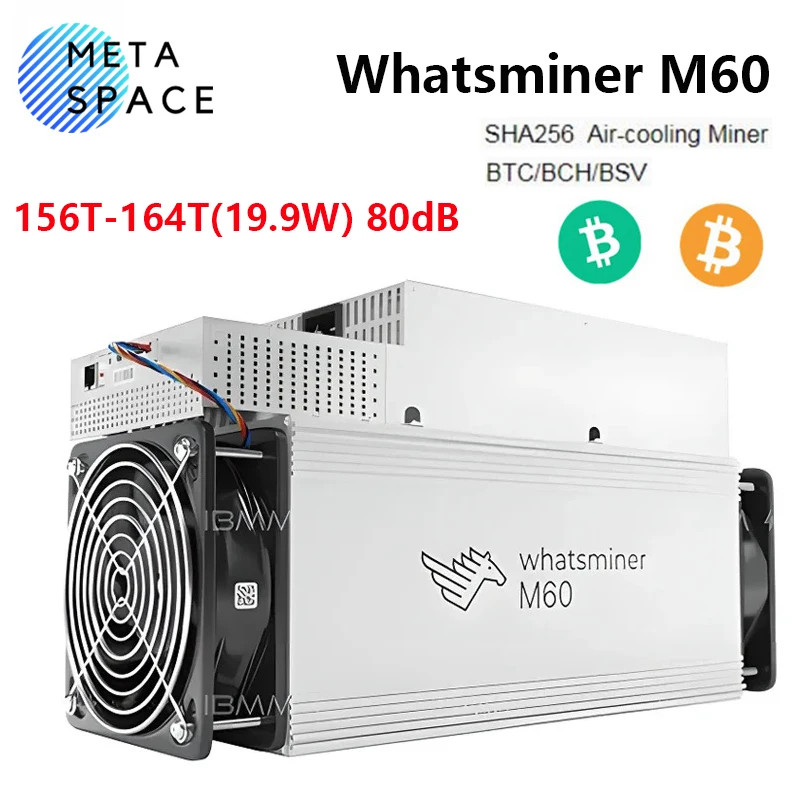 New Bitcoin Miner Whatsminer M60 156T/ 3184W BTC Miner SHA-256 MicroBT M60 ASIC
