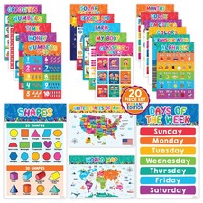 Decorably 20 Vibrant Learning Posters for Toddlers 11 x 17 inches, Multicolor
