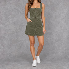Alice + Olivia Mini Dress Womens 4 Sage Green Renita Corduroy Zip Front Pinafore