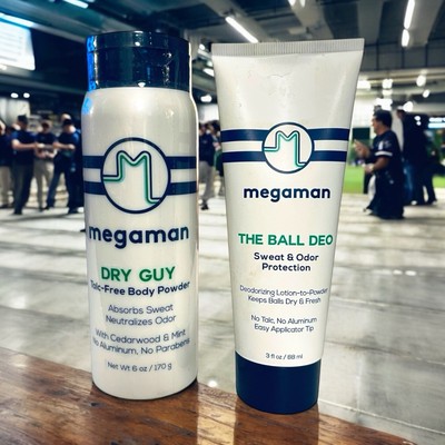 Megaman Dry Guy Powder AND The Ball Deo Sweat & Odor Prevention 6oz & 3oz LOT