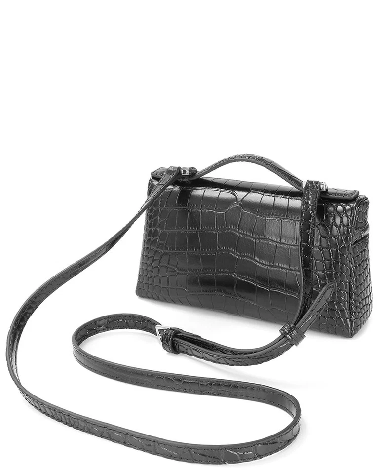 Bandolera para mujer Tiffany & Fred Paris atemporal de cuero con relieve de cocodrilo negra Foto 2 de 3