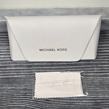 Michael Kors White Pebbled Sunglasses Case with MK Cleaning Cloth Silver Logo