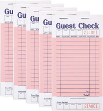 Pink Guest Check Books for Servers (5 Pack) Server Note Pads, Waiter Checkbook,
