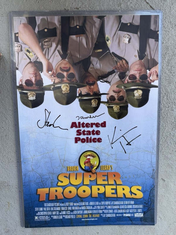 Super Troopers Signed Poster Autographed 3 Of Cast Jay, Steve, Kevin, Paul, Erik