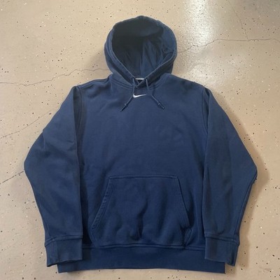 Nike Center Swoosh Embroidered Navy Blue Hoodie Mens Medium