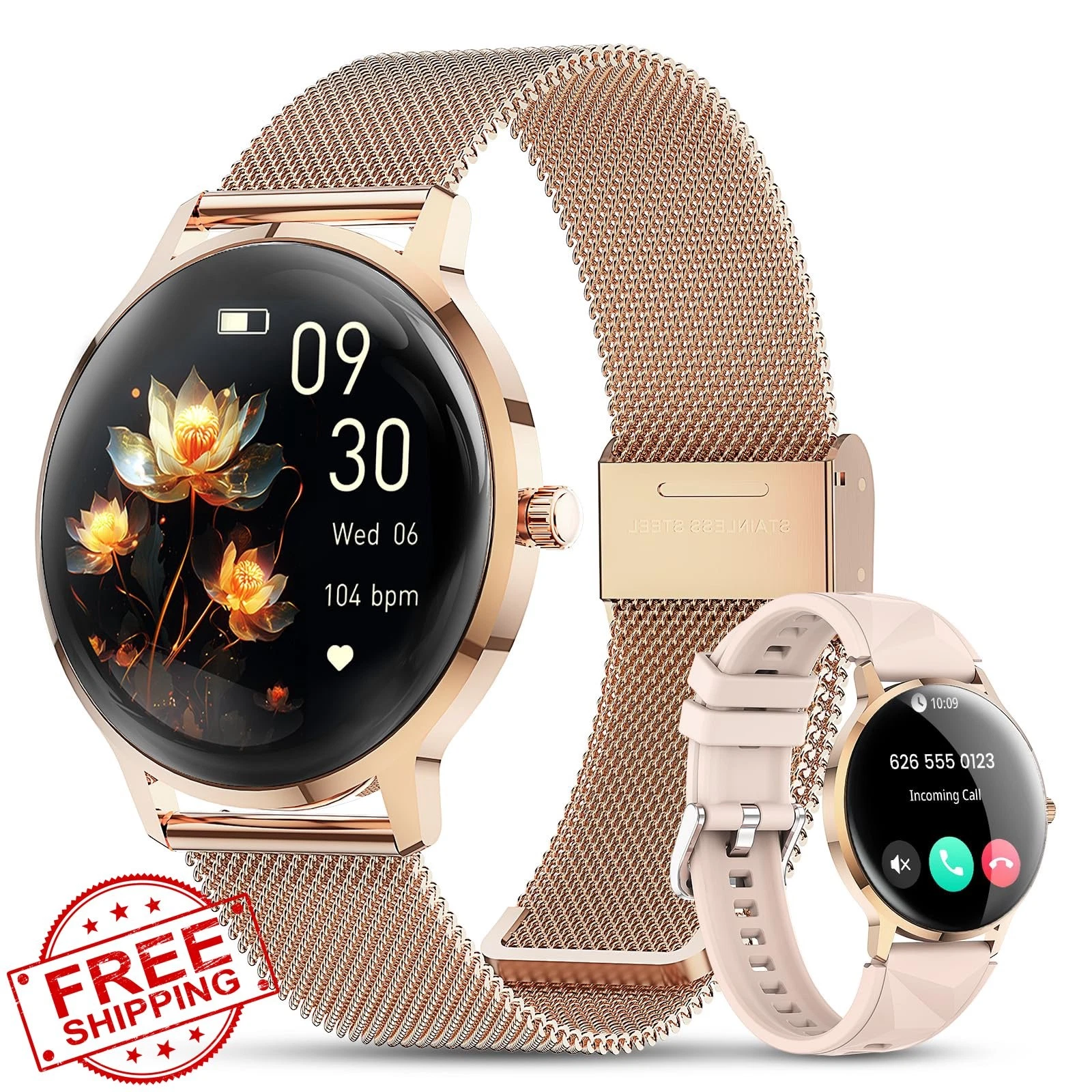 WalkerFit Smartwatch AMOLED Bluetooth Call Champagne Gold