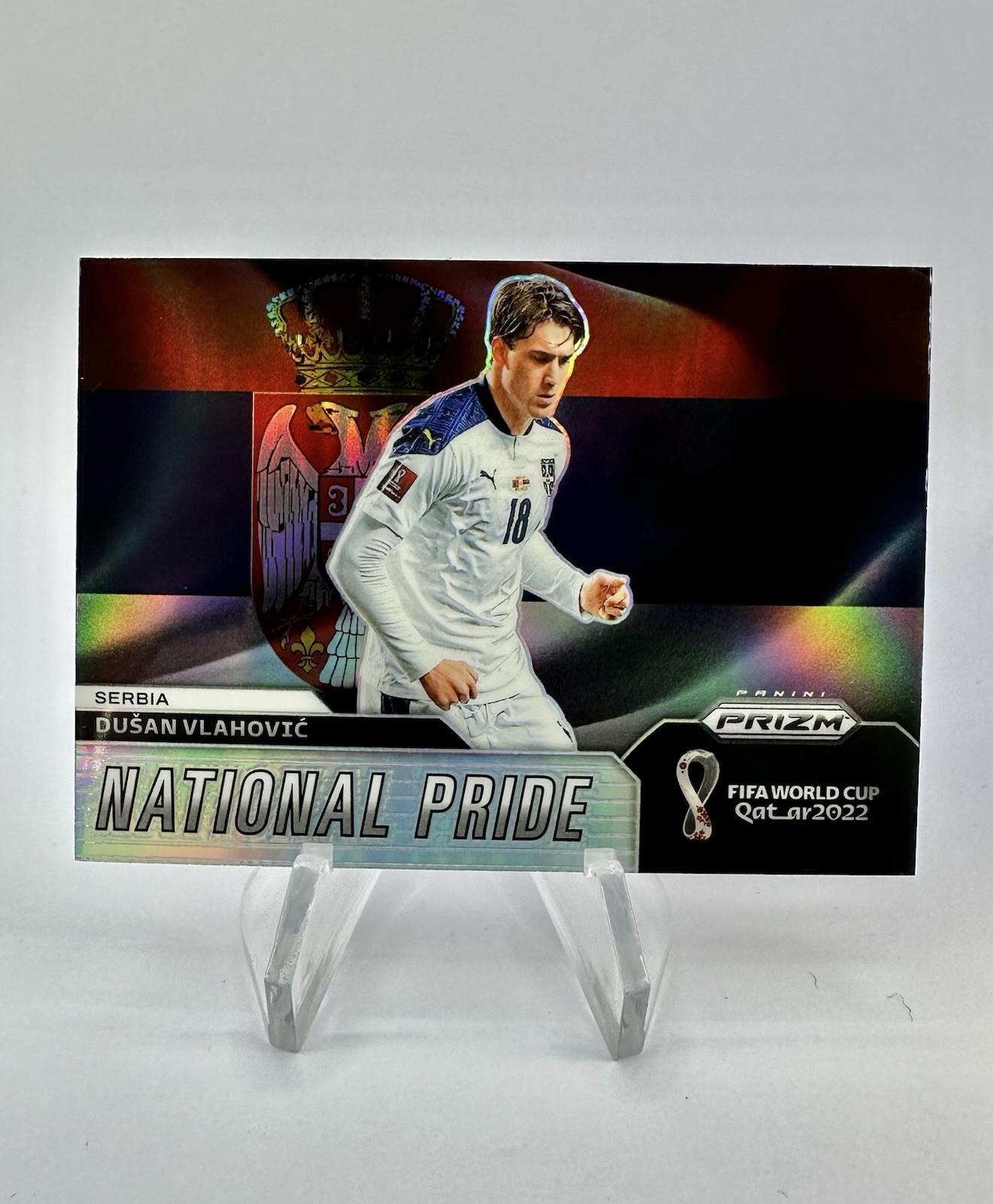 DUSAN VLAHOVIC NATIONAL PRIDE CASE HIT - 2022 Panini Prizm World Cup SERBIA