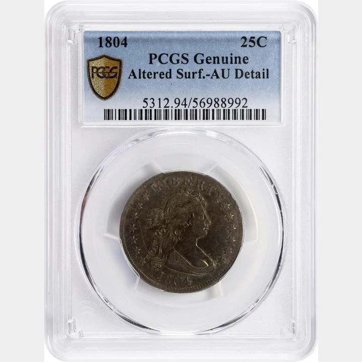 1804 DRAPED BUST QUARTER B-1.R-3.  PCGS AU DETAILS, VERY RARE KEY DATE!