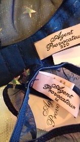 AGENT PROVOCATEUR RARE VINTAGE NAVY BLUE &GOLD STARS BRA 32D & MEDIUM THONG BNWT