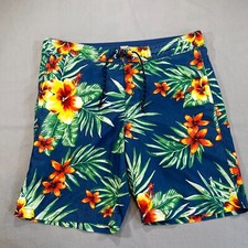 St Johns Bay Swimwear Trunks Board Shorts Mens M Hawaiian Floral Drawstring NEW