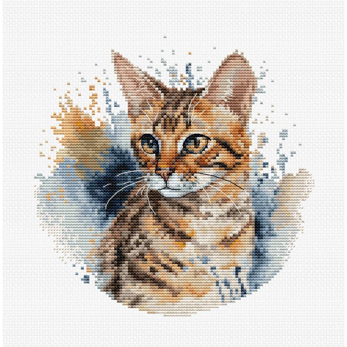 Luca-S counted cross stitch kit with hoop ""The Bengal Cat"", 16x16cm, DIY