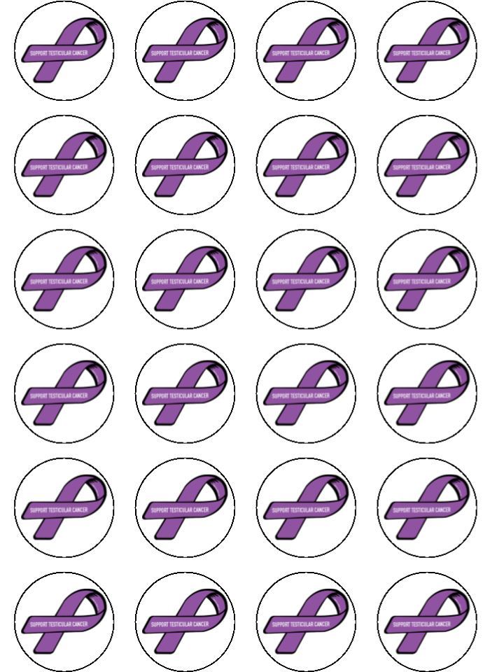 CUPCAKE TOPPERS EDIBLE WAFER PAPER PRE CUT MENS TESTICULAR CANCER RIBBON x 24