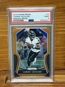 2019 Panini Prizm Lamar Jackson Orange /249 Baltimore Ravens PSA 9 Mint