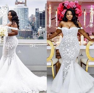 Mermaid Wedding  Dresses  2019  Modest Plus Size Off Shoulder 