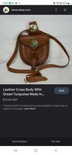 Leather Cross Body With Green Turquoise Made In Morocco