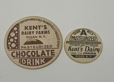 Los 2 Kent s Dairy Farm Olean NY POG Milchdeckel Vintage Werbung