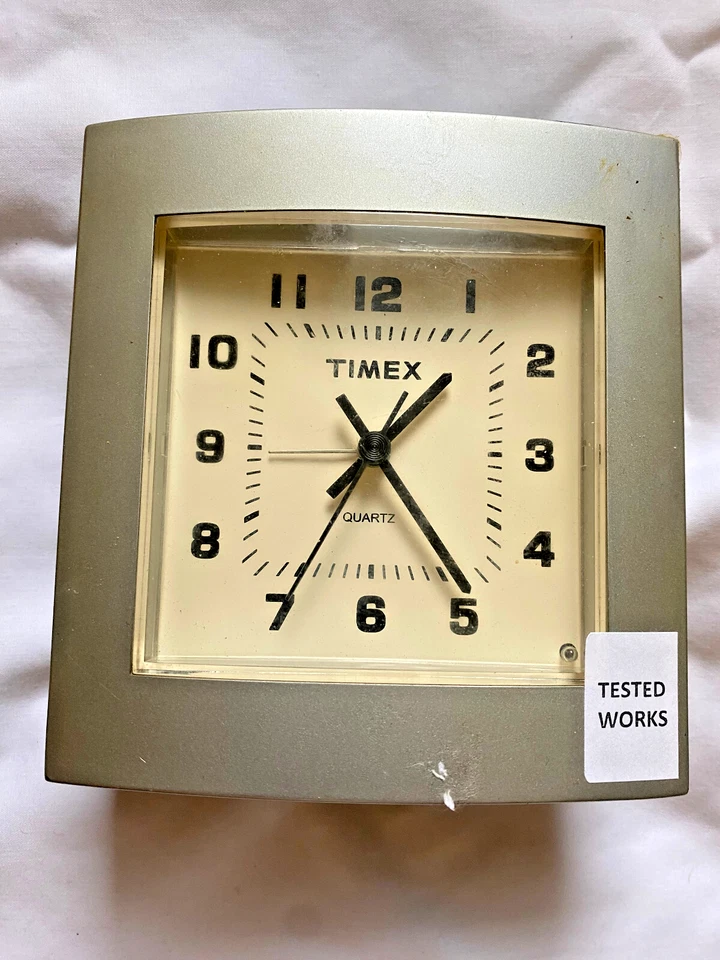 Timex Alarm Clock Table Time Piece Quartz Silver, Cream and Black Color Working - Image 3 of 4