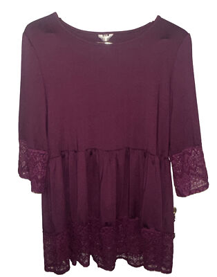 Mea Eor Purple Plum Blouse Baby Doll Large Lace Tunic