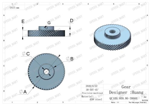 2Pcs 1M-50T Metal Spiral Bevel Wheel Motor Gear 90° Gearing 50 Tooth Bore 10mm - Bild 4 von 4