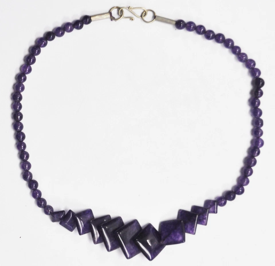 Collar de cuarzo craquelado púrpura níquel plata cuentas cuadradas graduadas 5-23 mm 17" Foto 3 de 4