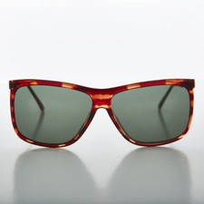 Square Brown Block Oversized Unisex Vintage Green Lens Sunglass - Tate