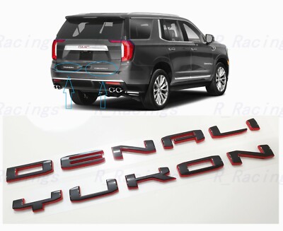 2PCS Black Red Rear DENALI Yukon Emblems Letters 2021+ GMC Yukon Yukon XL
