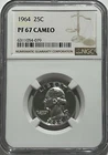 1964 NGC PF67 Cameo 90% Silver Proof Washington Quarter 25c White Label