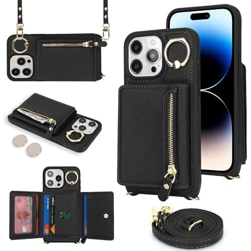 per Custodia con Porta Carte,Custodia Telefono per Custodia con iPhone 14 Pro Max Nero - Foto 7 di 7
