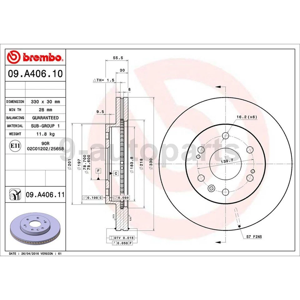 Pastilhas de cerâmica rotores de freio dianteiro Brembo OE para 2008-2013 Chevrolet Avalanche - Imagem 4 de 4