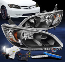 For 2004-2005 Honda Civic 24dr Black Headlight Headlamp Wblue Led Drlhid Kit For 2004-2005 Honda Civic 24dr Black Headlight Headlamp Wblue Led Drlhid Kit