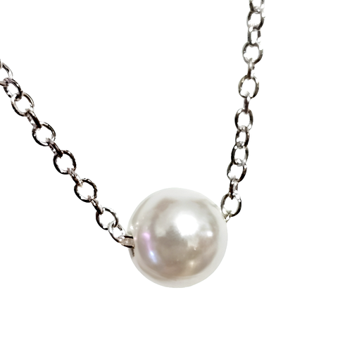 Pearl Choker Pendant Necklace 12mm Pearl 925 Silver Plated 40cm Chain Wedding - Picture 11 of 21