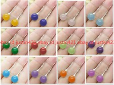 Fashion 10mm Natural Multicolor Jade Round Gemstone 925 Silver Hook Earrings AAA