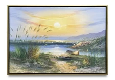 NY Art-Original Oil Painting of Lake View Sunset on Canvas 24x36 Framed