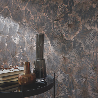 Large Leaf Vinyl Wallpaper 10373-47 Charcoal Metallic Tropical Leaves Erismann