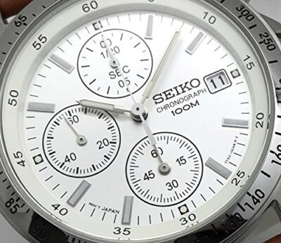 SEIKO Chronograph Watch Genuine Leather Belt White Light SEIKO Chronograph Watch Genuine Leather Belt White Light
