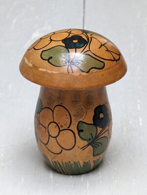 Vintage Russische UdSSR Floral Handbemalt Holz Stopf Pilz Volkskunst Baum