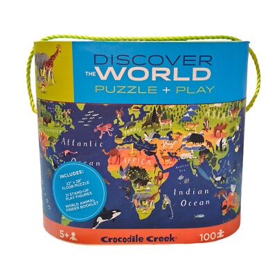 Crocodile Creek Discover The World 100pc Puzzle & Play Set 2016-NEW