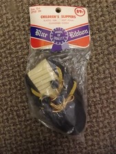Retro Vtg '50s NEW Girls Black Bow Slippers Sz 11-12 Soft Foam, Cushioned Insole