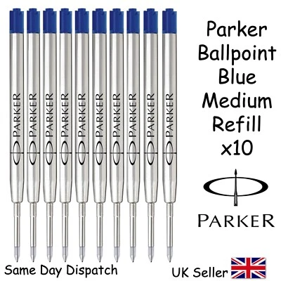 Genuine Parker BLUE Medium Ballpoint Pen Ballpen Refill x10