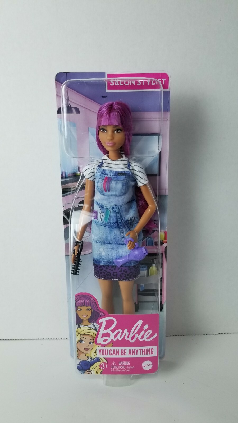 Barbie You Can Be Career Salon Stylist Doll w/ Purple Hair With Comb And Dryer