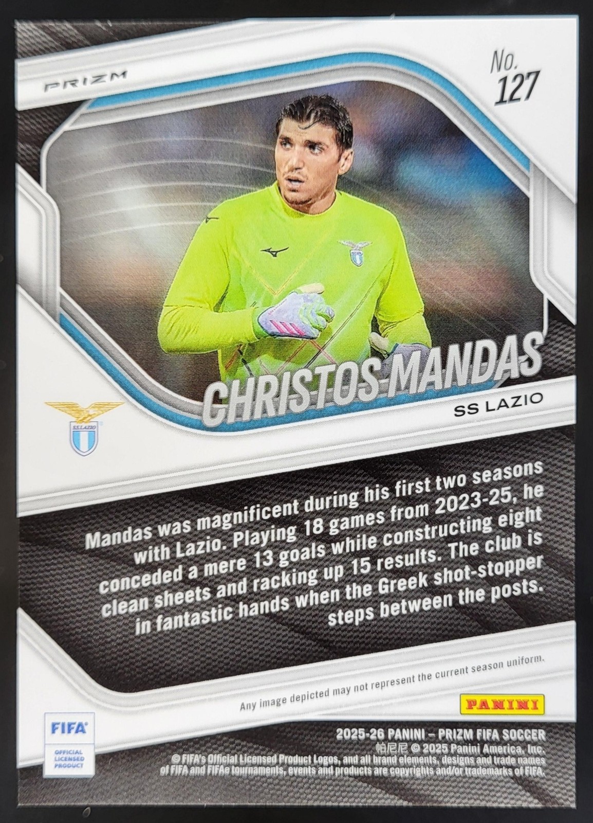 2025-26 Panini Prizm FIFA Christos Mandas Soccer Ball Prizms #127 SS Lazio NE view 2
