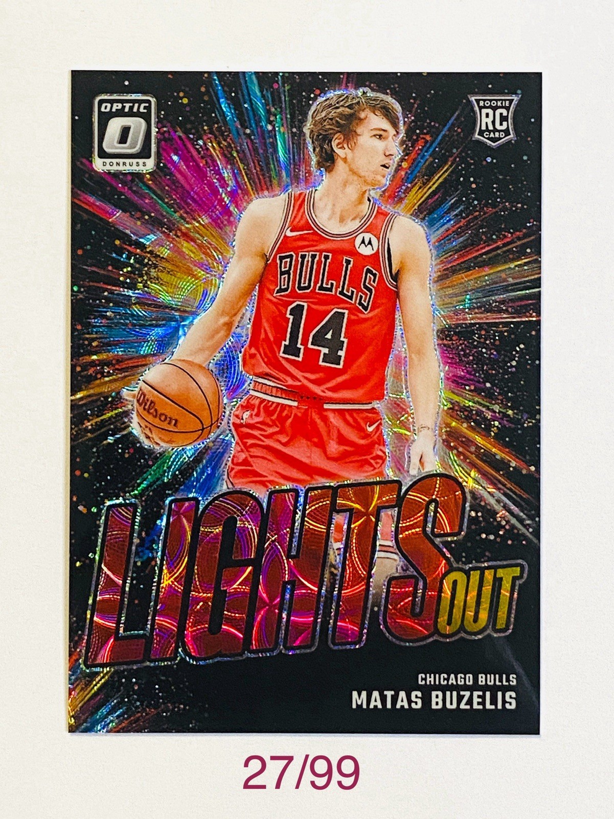 2024-25 DONRUSS OPTIC 6 MATAS BUZELIS LIGHTS OUT RED GOLD SCOPE 28/99 BULLS