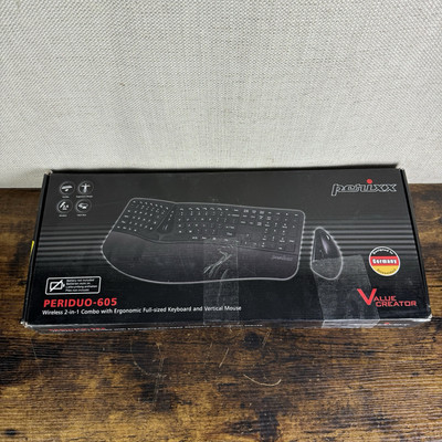 Perixx Periduo-605 Wireless Ergonomic Split Keyboard Vertical Mouse Combo Black